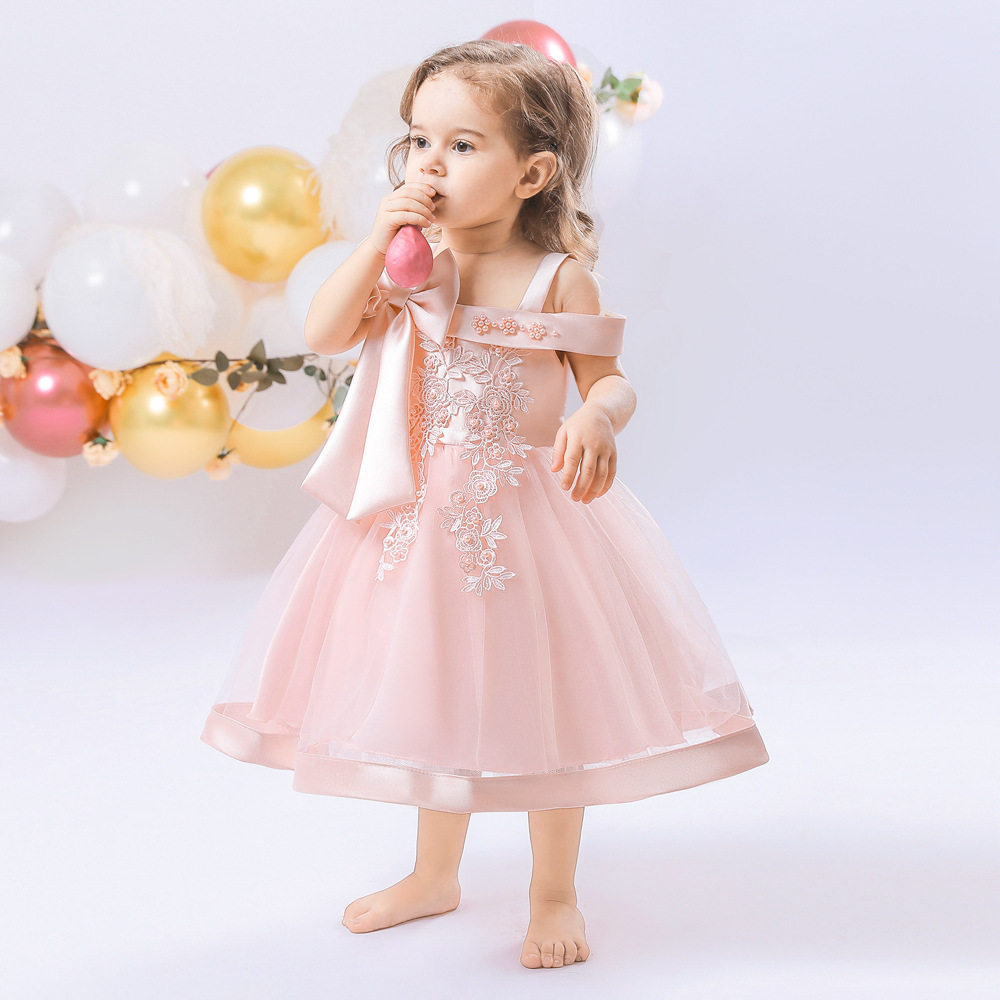 跨境公主裙 女童婚纱花童蓬蓬裙串珠吊带生日儿童礼服baby dress