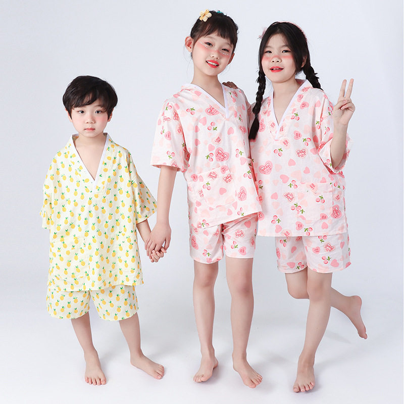 2026可爱卡通女童男童夏季家居服汗蒸服浴服睡衣套装短裤短袖酒店