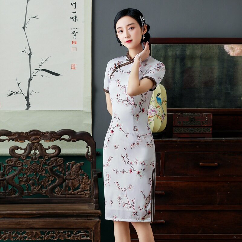 优雅风时尚修身显瘦短袖礼服旗袍