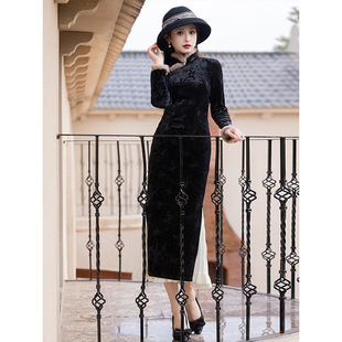 黑色旗袍改良2026新款新中式优雅气质加绒长袖年轻款日常可穿冬季