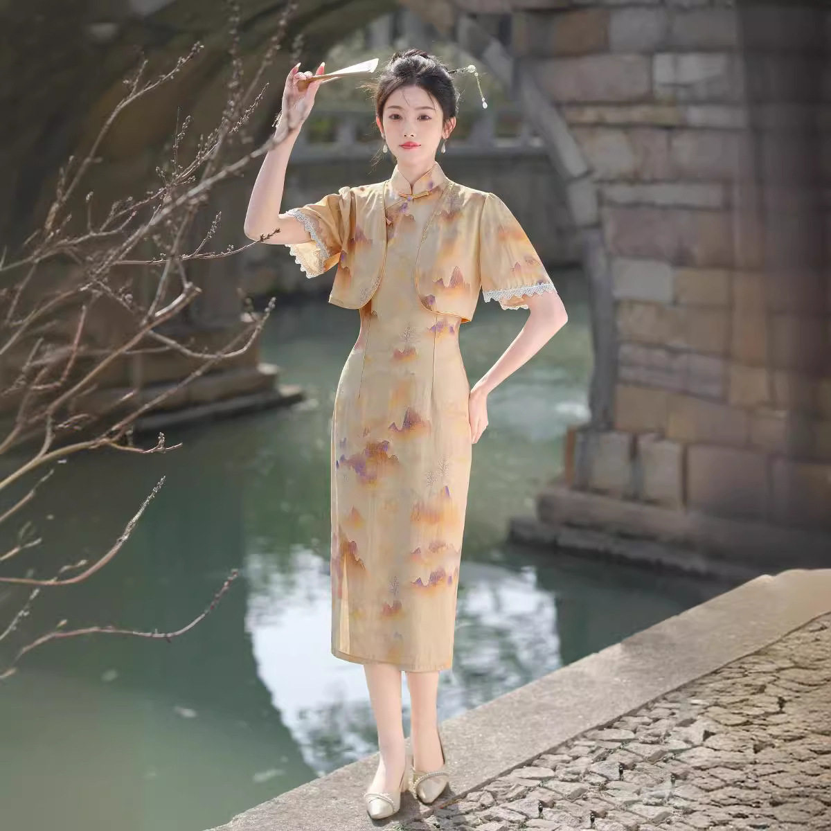 2026年夏季新款时尚优雅大方无袖加小上衣套装旗袍改良款连衣裙