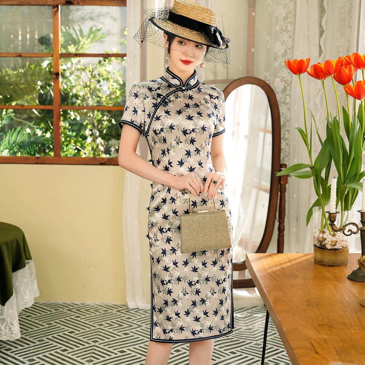 高端丝改良版2026新款复古气质优雅桑蚕丝旗袍女夏季中长年轻款