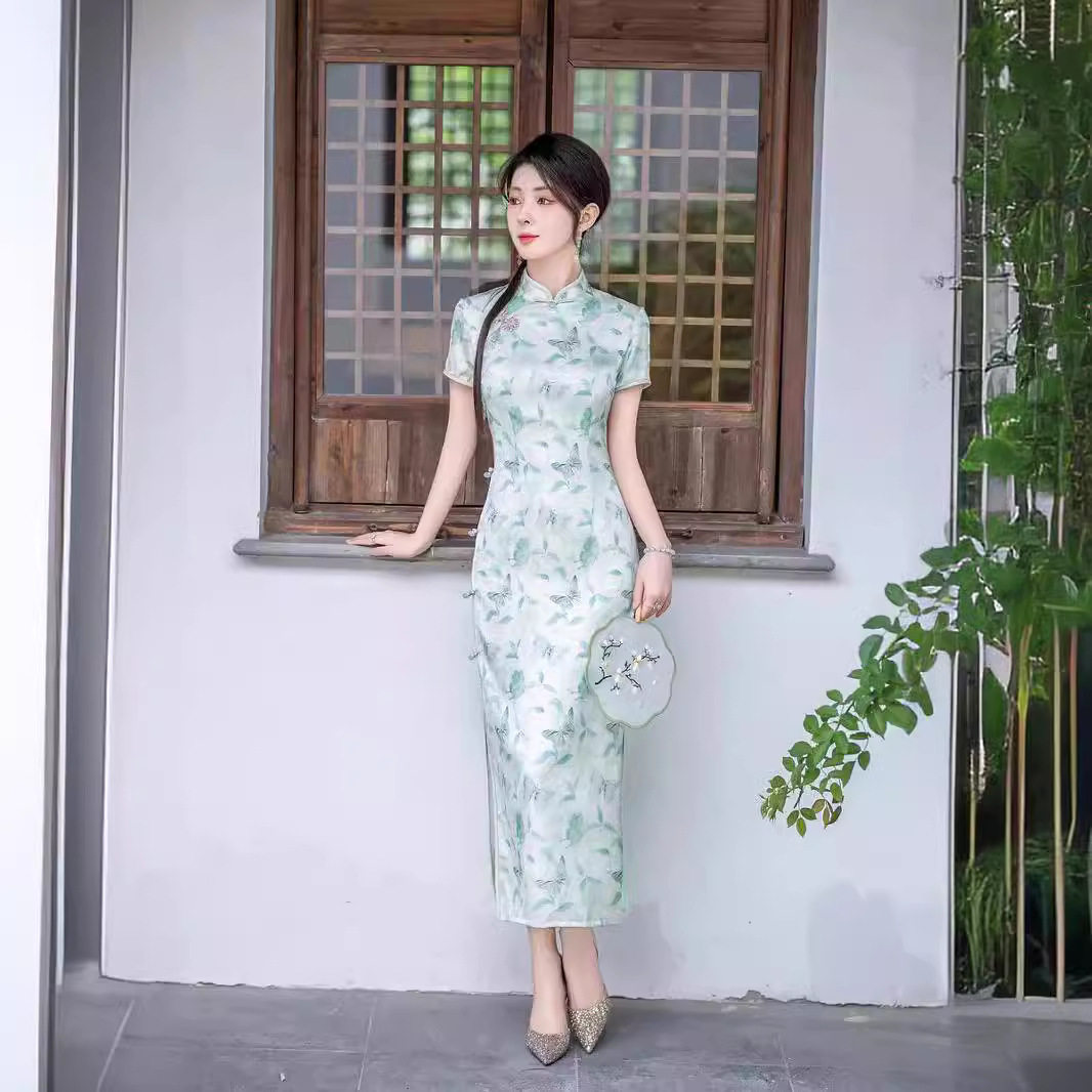 新中式国风旗袍2026新款夏季绿色年轻款少女改良复古民国风连衣裙