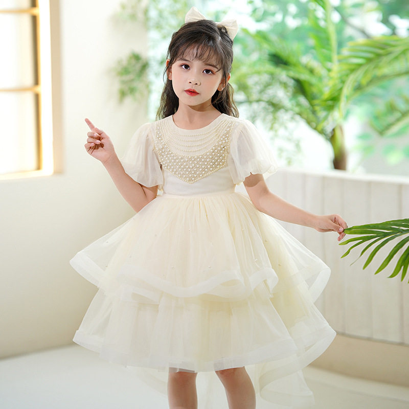 新款女童公主礼服裙子小女孩拖尾网纱蓬蓬裙花童走秀演出表演服装
