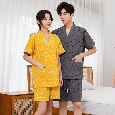 2024汗蒸服棉质家居服男女情侣桑拿洗浴服棉睡衣套装按摩足疗服女
