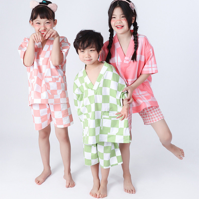 新款儿童浴服汗蒸服女童男童套装夏季短裤短袖套装家居服睡衣跨境