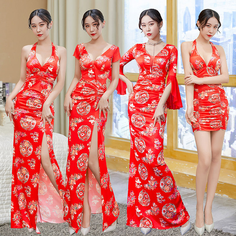 夜总会性感连衣裙2026新款红色夜场公关晚礼服低胸气质显瘦工衣女