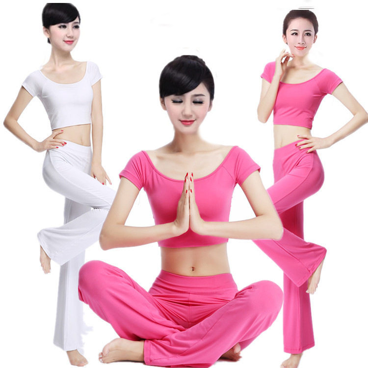 短袖瑜伽服套装春夏季莫尔温瑜伽肚皮舞蹈练功健身服女士表演跨境