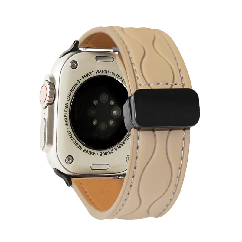 适用苹果手表带s11/s10新款皮质腕带折叠扣iwatchS9简约S8高级感7