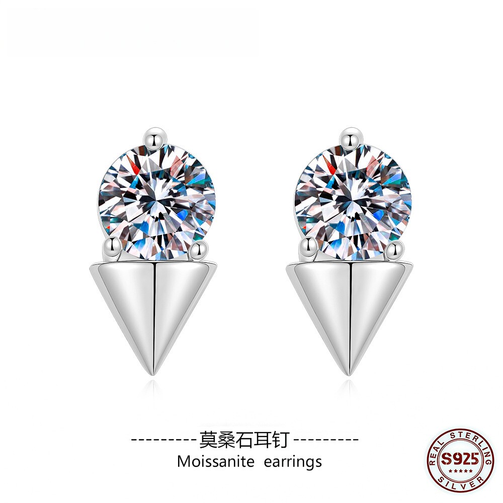 【Drctcy】莫桑钻s925纯银耳钉三角形女钻石耳饰莫桑石简约养耳洞