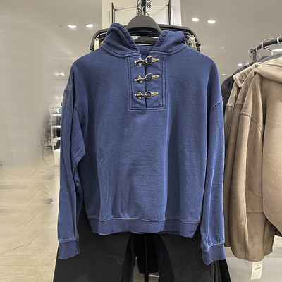 za obasov男装2025冬装新款卡扣宽松连帽上衣水洗卫衣3443308428