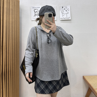 卫衣 t恤休闲拉链宽松上衣胖MM百搭显瘦女装 宛宛大码 连帽正肩长袖