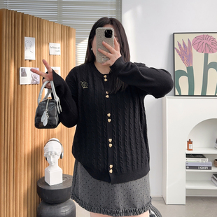 毛衣女冬季 气质软糯开衫 加厚微胖mm宽松显瘦针织外套上衣 法式 大码