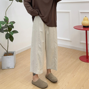 纯色胖MM休闲松紧腰宽松九分哈伦裤 宛宛大码 薄款 女秋季 棉麻阔腿裤