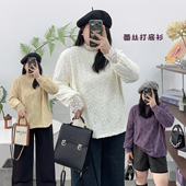 大码 气质镂空磨毛内搭加绒加厚打底衫 胖MM半高领蕾丝衫 女秋冬新款