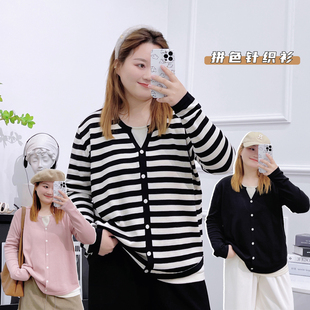 显瘦假两件拼接针织衫 新款 微胖妹妹宽松遮肚子上衣 女秋季 大码