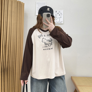 女卡通印花长袖 胖mm双面德绒打底衫 T恤宽松百搭上衣 女装 宛宛大码