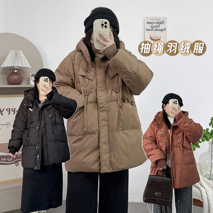 2024新款 女冬季 宽松胖MM保暖连帽羽绒鸭绒外套 中长款 宛宛大码
