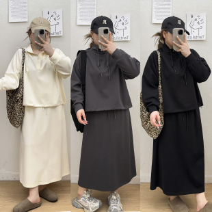微胖mm时尚 女秋季 卫衣半身裙两件套 韩系灰色休闲运动套装 宛宛大码