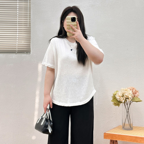 宛宛大码胖妹妹爱心印花T恤女夏短袖显瘦遮肉宽松休闲上衣搭款