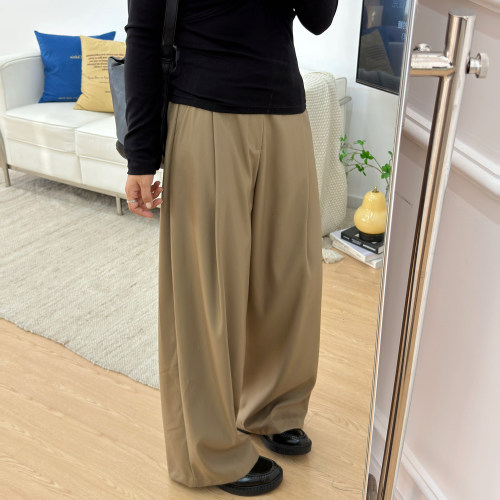宛宛大码女装胖mm秋新款高腰梨型身材显瘦休闲拖地垂感阔腿西装裤