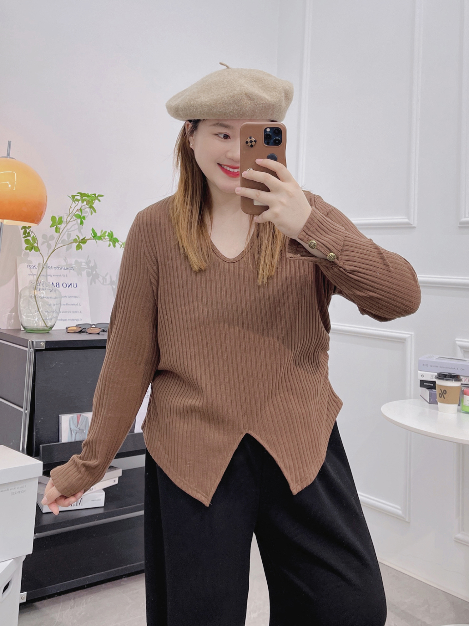 宛宛家v领针织衫百搭时尚