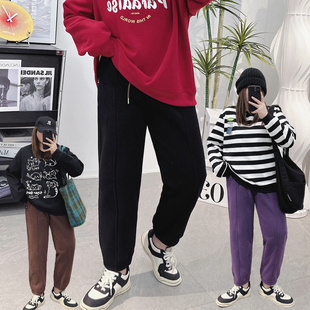 胖妹妹mm宽松显瘦加绒加厚刺绣运动休闲裤 女秋冬新款 束脚卫裤 大码