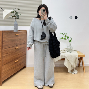 胖mm洋气露肩长袖 显瘦三件套装 卫衣 休闲裤 潮 蕾丝内搭裙 宛宛大码