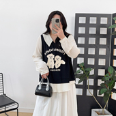 穿搭显瘦女装 宛宛家大码 衬衣春装 假两件设计感上衣女长袖 胖mm衬衫