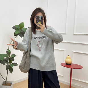 胖mm显瘦小众设计感上衣 新款 宛宛大码 减龄卡通刺绣针织毛衣女秋季