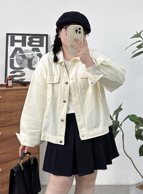 大码黑色短款牛仔棉外套2026新款春秋胖mm宽松休闲工装夹克上衣潮