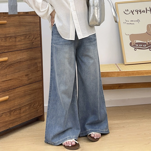牛仔宽松直筒阔腿拖地裤