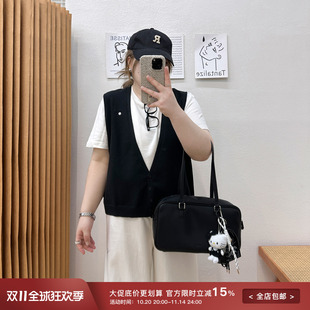 胖mm宽松遮肚显瘦上衣 t恤女秋季 宛宛大码 针织马甲假两件正肩短袖