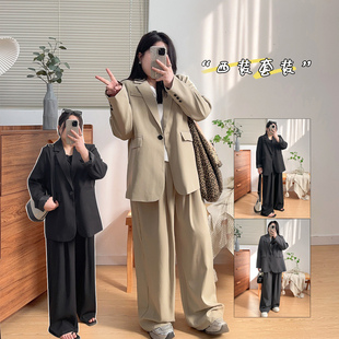 套装 西装 2026新款 春秋款 两件套 大码 胖mm显瘦西服外套上衣西裤 女装