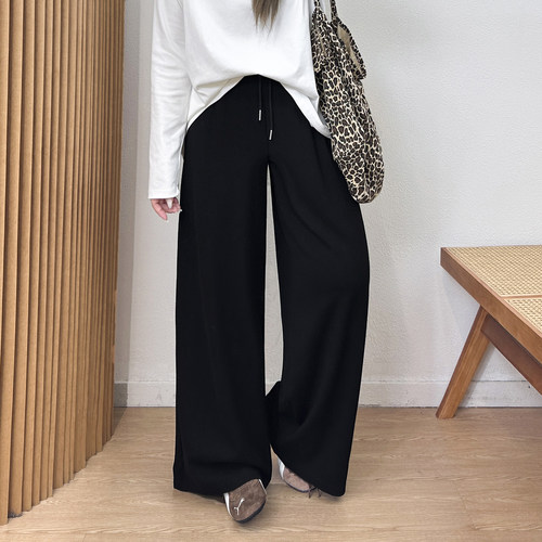 高腰松紧百搭休闲阔腿裤