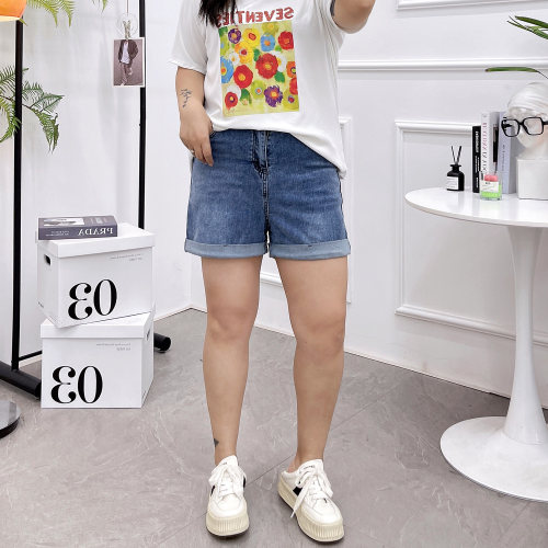 夏季热裤卷边弹力牛仔短裤