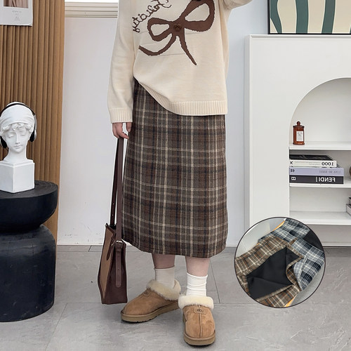 宛宛家毛呢格子裙百搭时尚