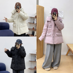 宛宛大码 减龄保暖休闲厚外套200斤胖mm白鸭绒连帽加厚羽绒服 韩版