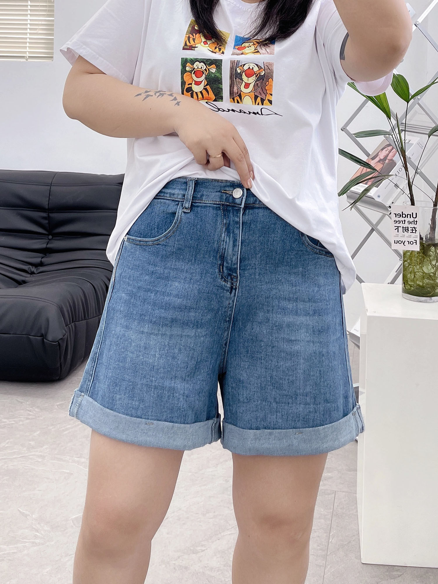 FAT MM PLUS SIZE HIGH WAIST DENIM SHORTS WOMENS SUMMER 2022 NEW KOREAN VERSION LOOSE SLIM TURNED-UP WIDE-LEG HOT PANTS TIDE