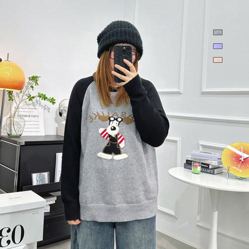 宛宛家拼袖小狗毛衣百搭时尚