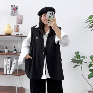 女士显瘦胖mm时尚 2023年秋冬季 西装 马甲女外穿百搭韩版 外套女 大码