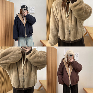 宽松显瘦设计感毛毛上衣 新款 宛宛大码 胖mm加厚双面穿棉服外套冬季