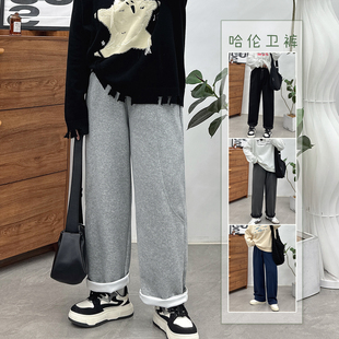 女2024新款 萝卜裤 秋冬高腰小脚休闲大码 子老爹裤 黑色裤 胖MM哈伦裤