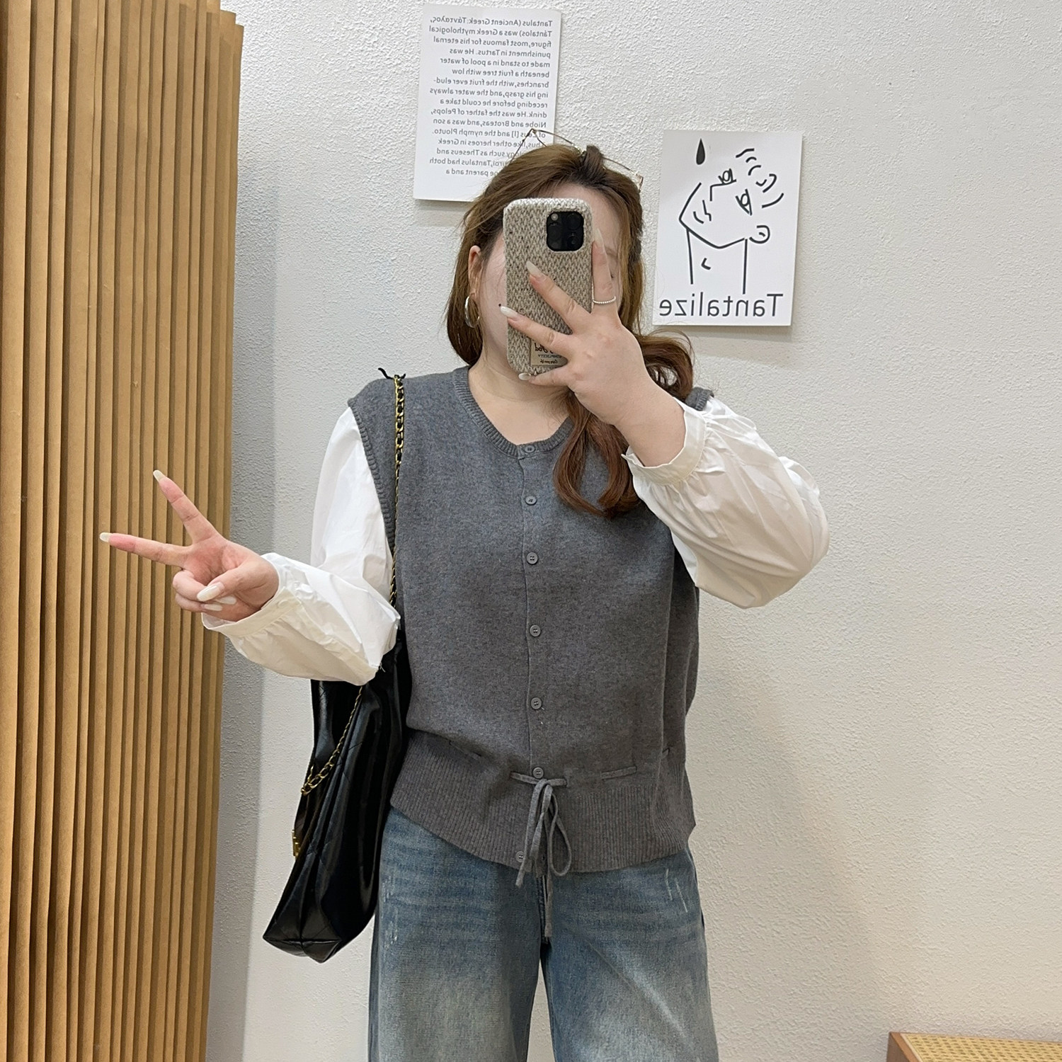 宛宛大码女装胖mm秋冬新款显瘦假两件针织上衣小众不撞款打底衫潮