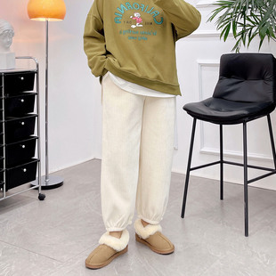 女2022新款 显瘦卫裤 爆款 子秋冬胖mm大码 加厚条绒裤 灰色加绒运动裤