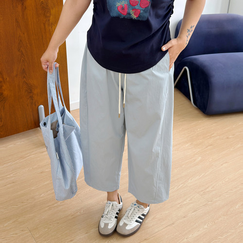 宛宛大码休闲气球裤胖mm显瘦裤子女夏季薄款小个子宽松九分阔腿裤