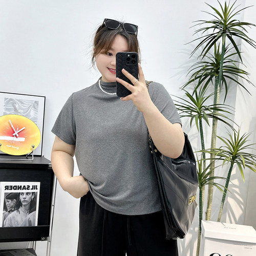 通勤半高领显瘦短袖T恤内搭