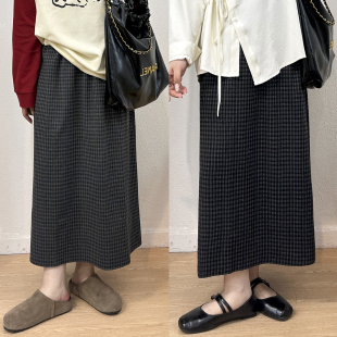 宛宛大码 垂感开叉a字包臀一步裙 格子半身裙女秋冬高腰显瘦中长款