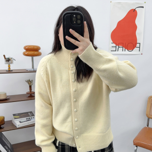 外套休闲小众长袖 女秋冬胖mm显瘦毛衣开衫 上衣 立领针织衫 宛宛大码