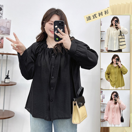 宛宛家褶皱衬衣百搭时尚